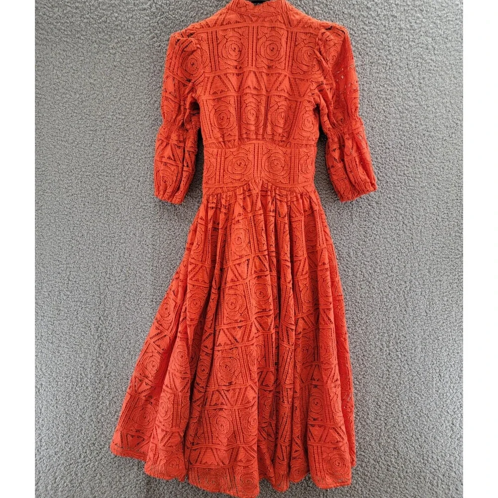 Cult Gaia Willow Embroidered MIDI Dress Women's XS Tangerine Button Closure - Picture 11 of 15